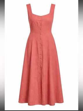 Zara Coral Linen Blend Midi Dress Button Front Size M NWT